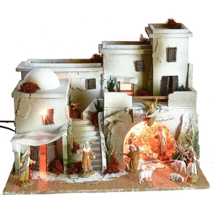Belén en estilo árabe con tienda completo de luces y estatuas