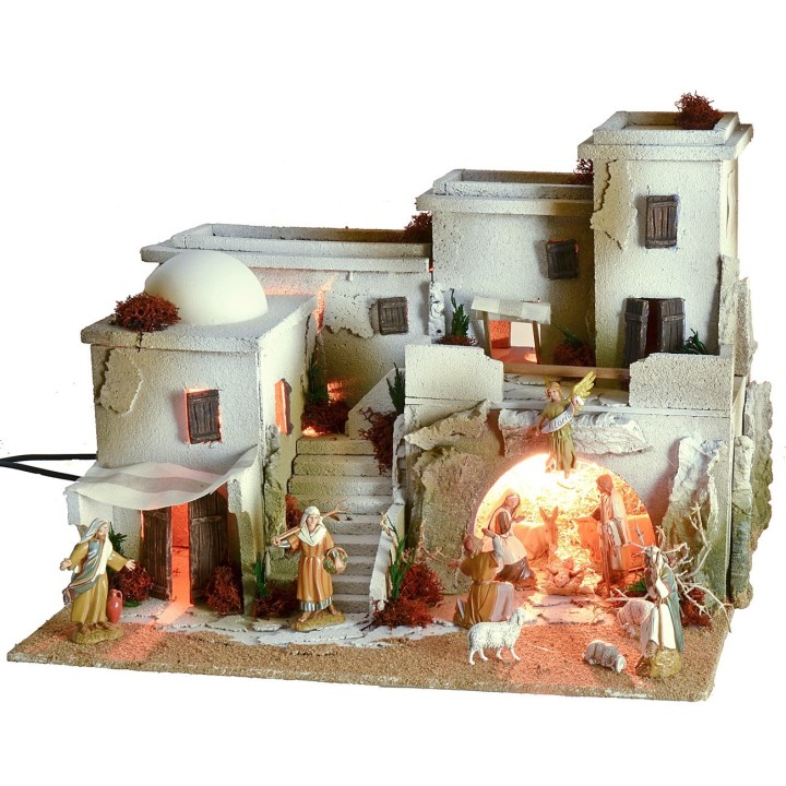 Belén en estilo árabe con tienda completo de luces y estatuas