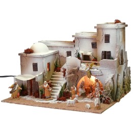 Belén en estilo árabe con tienda completo de luces y estatuas