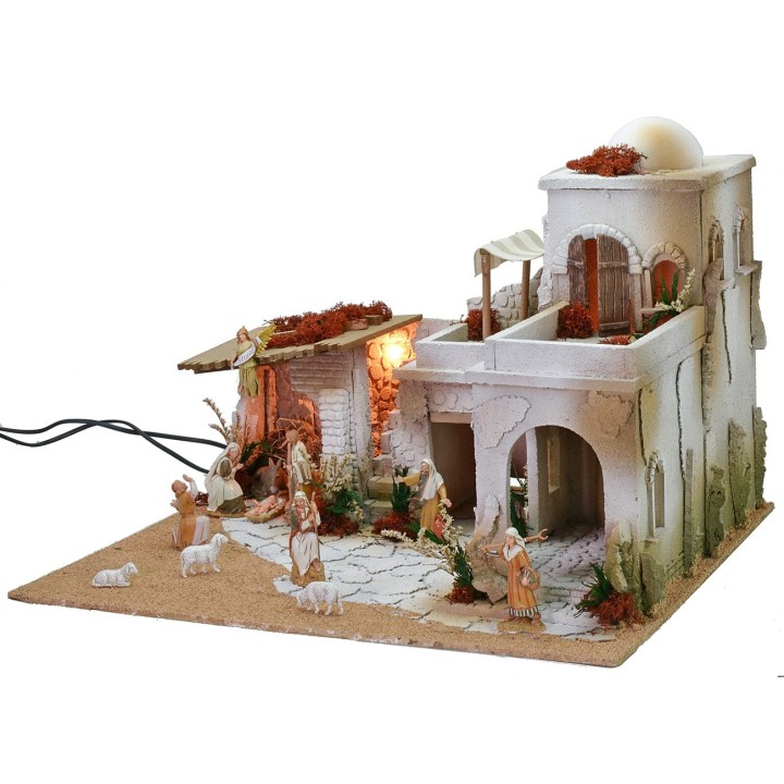Presepe arabo completo di luci funzionante a corrente e statue