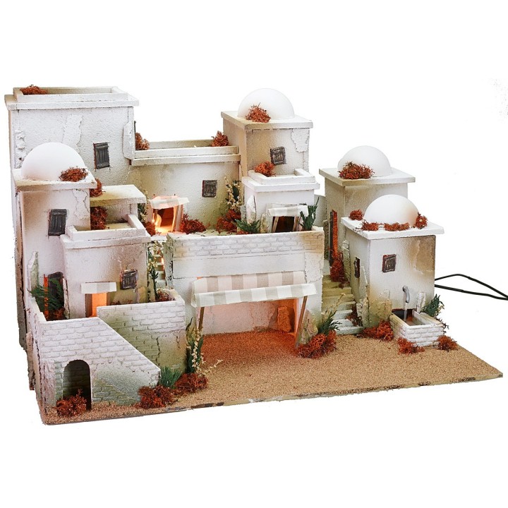 Presepe in stile palestinese completo di luci e fontana