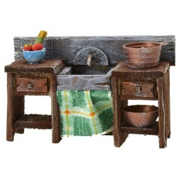 Lavabo de madera envejecida con herrajes de 10x3,5x6,5 cm h