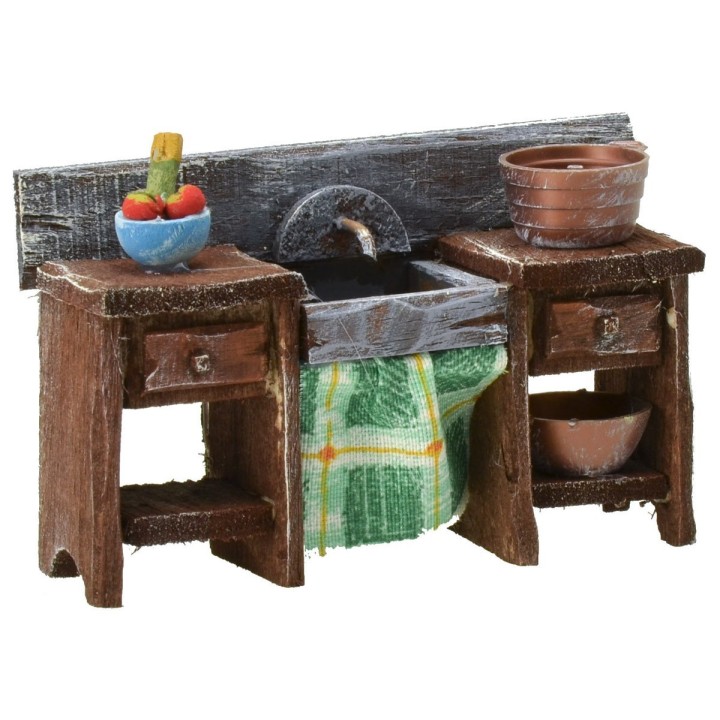 Lavabo de madera envejecida con herrajes de 10x3,5x6,5 cm h