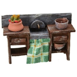 Lavandino in legno antichizzato con minuterie cm 13x4x8 h