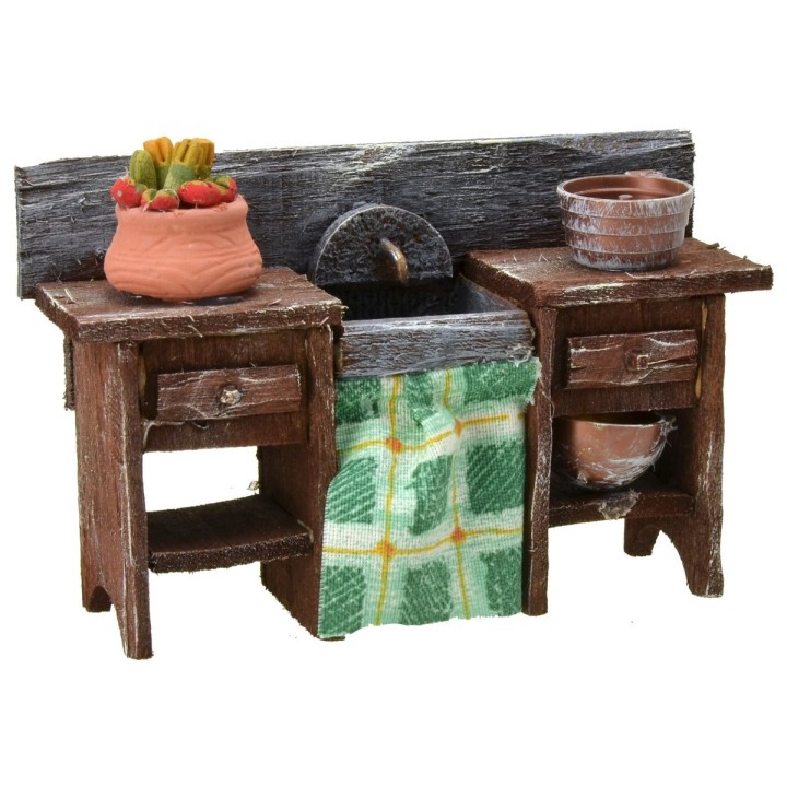 Lavandino in legno antichizzato con minuterie cm 13x4x8 h