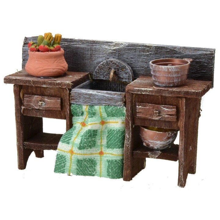 Lavandino in legno antichizzato con minuterie cm 13x4x8 h