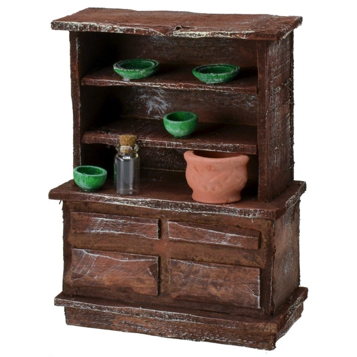 Aparador de madera envejecida con accesorios de 10,5x5,5x14 cm h