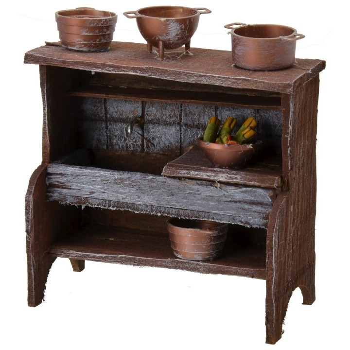 Lavello in legno antichizzato con minuterie cm 10,5x5x12 h