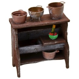 Lavello in legno antichizzato con pentole cm 9x4,5x11 h