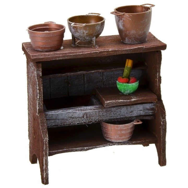 Lavello in legno antichizzato con pentole cm 9x4,5x11 h