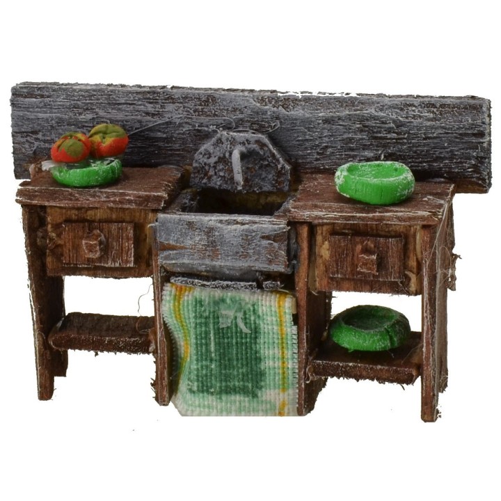 Lavandino in legno antichizzato con piatti colorati cm 6,5x2x4 h