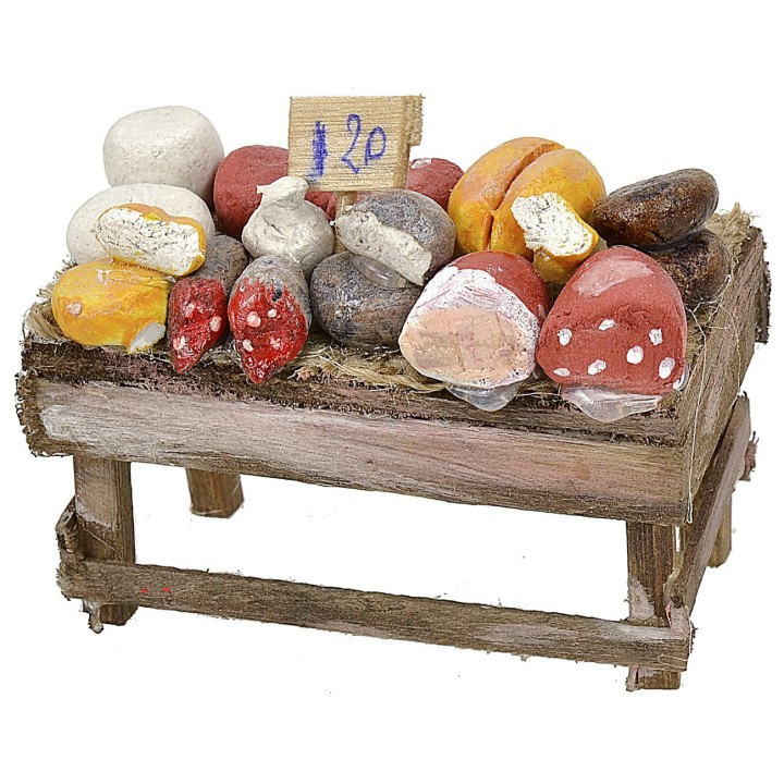 Bancarella presepe con salumi e formaggi cm 6x3,5x4 h.