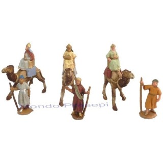Tres Reyes Magos de 6 cm sobre camello con camelleros
