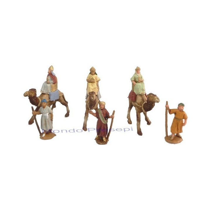 Tres Reyes Magos de 6 cm sobre camello con camelleros