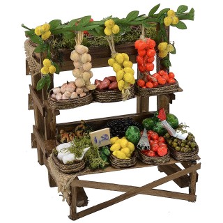 Bancarella per presepe con frutta e verdura
