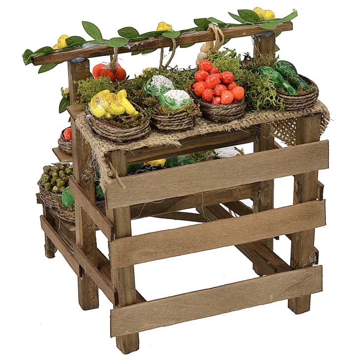 Bancarella per presepe con frutta e verdura