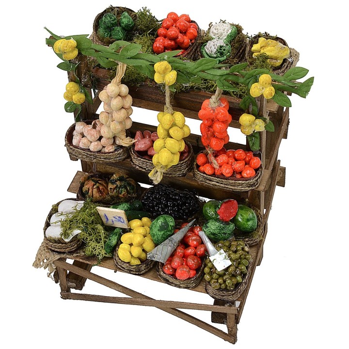 Bancarella per presepe con frutta e verdura