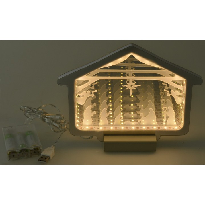 Capanna con Natività e Re Magi 3D illuminata cm 21,4x1,4x15,8h