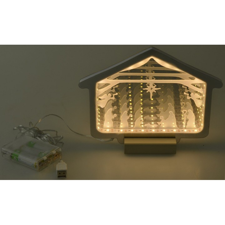 Hut with Nativity and illuminated 3D Magi cm 21,4x1,4x15,8h