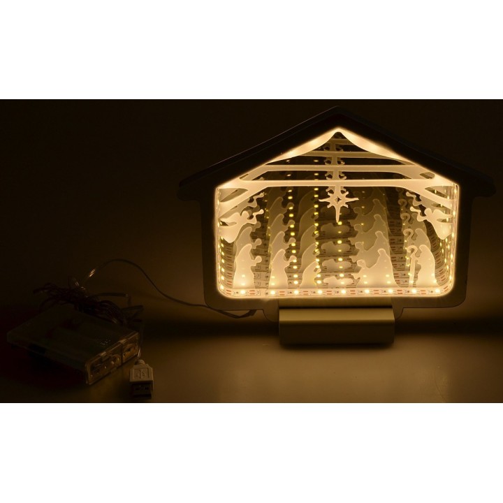 Capanna con Natività e Re Magi 3D illuminata cm 21,4x1,4x15,8h