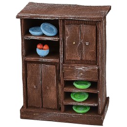 Credenza in legno antichizzato con porcellane colorate cm