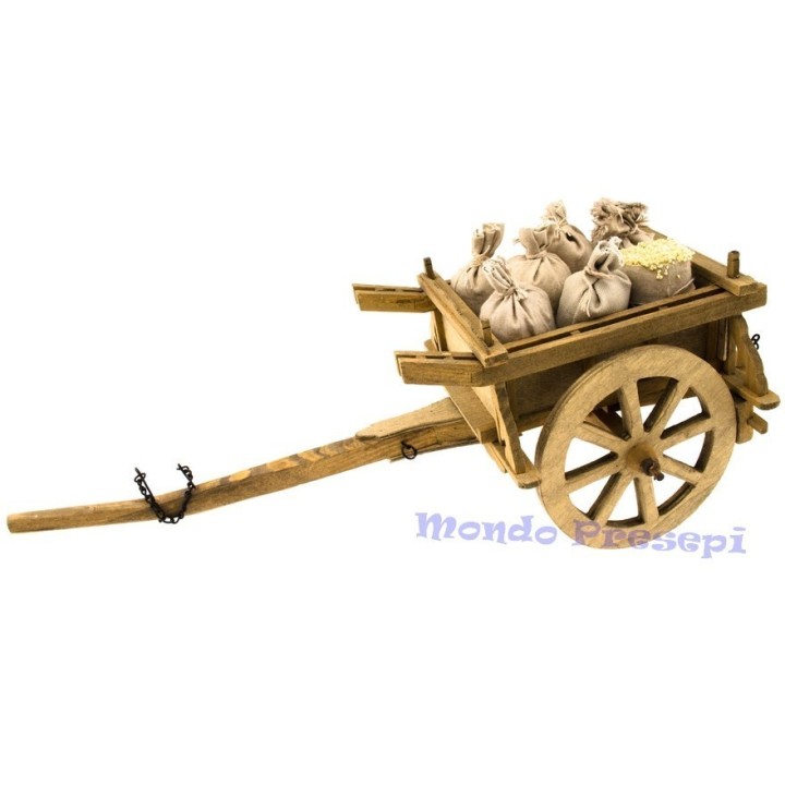 Carro in legno con sacchi cm 40x16x15