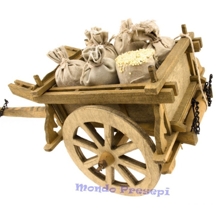 Carro in legno con sacchi cm 40x16x15