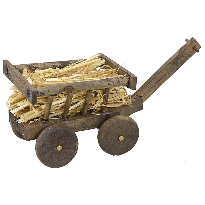 Wooden cart with straw cm 11,2x4,5x4,5 h