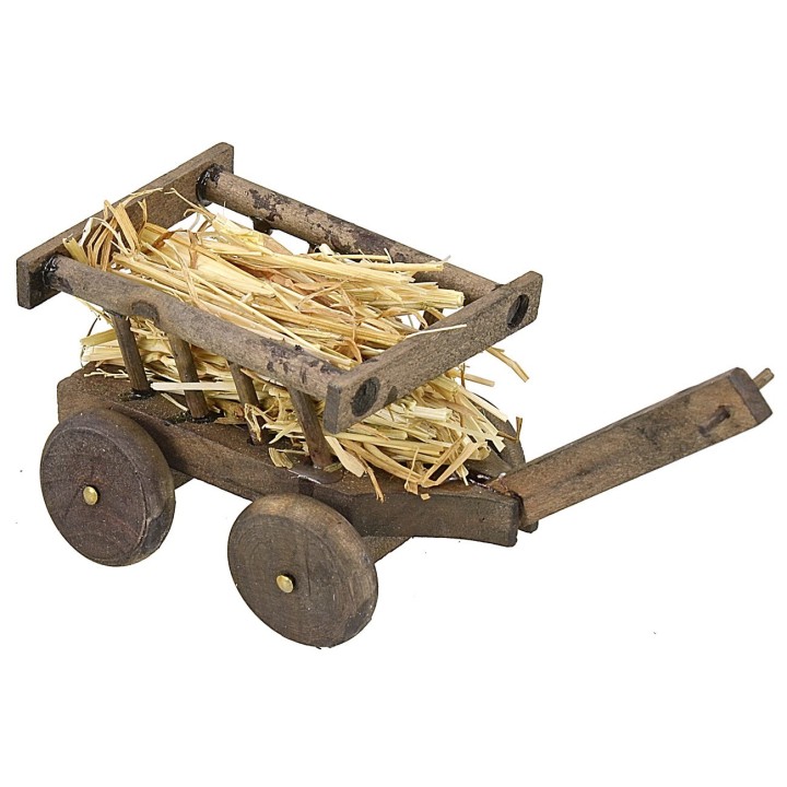 Carro de madera con paja de 11,2x4,5x4,5 cm h