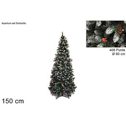 Árbol nevado con piñas y bayas de 150 cm de altura con 408