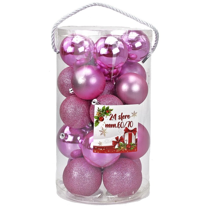 Set of 24 pink balls ø 6-7 cm for Christmas tree
