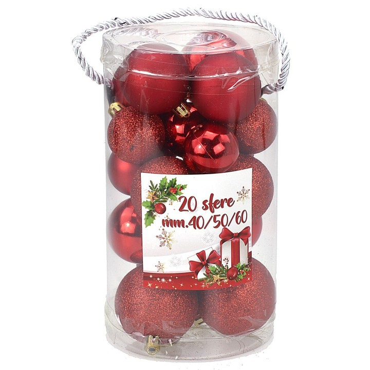 Set 20 palline rosse ø 4-5-6 cm per albero di Natale