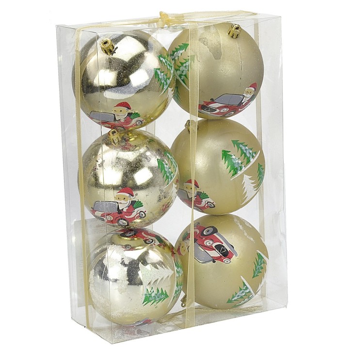 Set of 6 gold balls with Santa ø 10 cm for Christmas tree