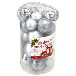 Set of 20 silver balls ø 4-5-6 cm for Christmas tree