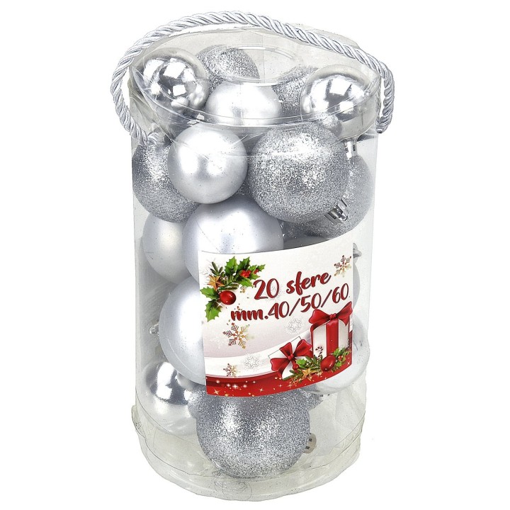 Set 20 palline argento ø 4-5-6 cm per albero di Natale