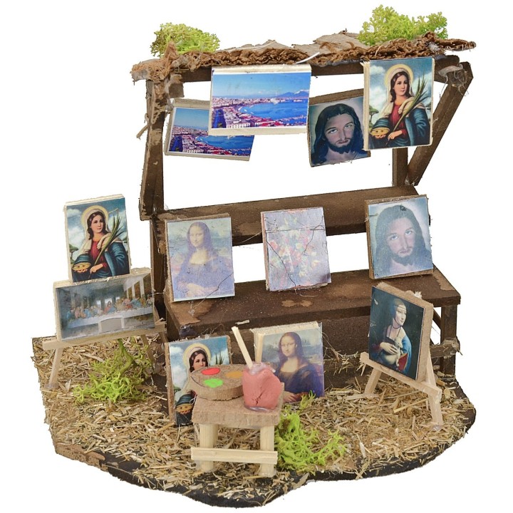 Exposición de cuadros con puesto de venta de 16,3x13,5x15 cm h
