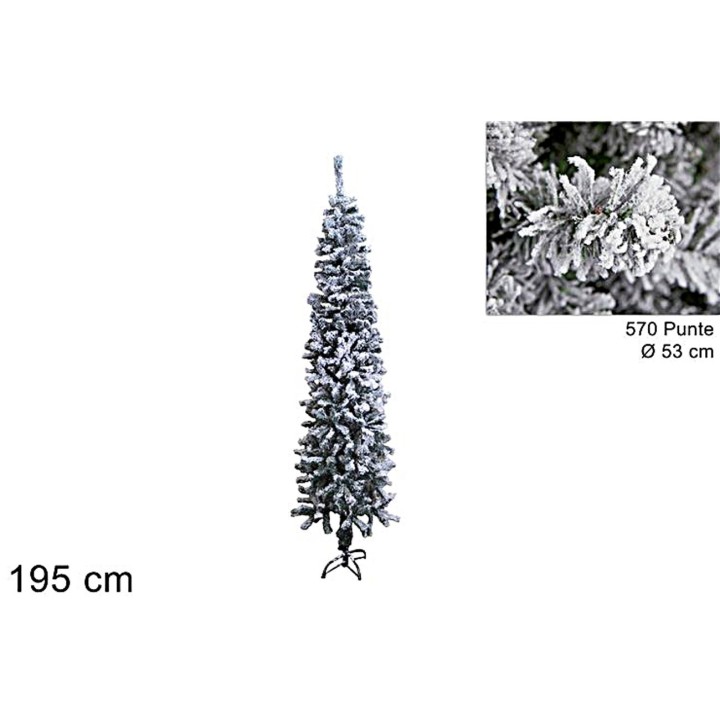 Albero innevato super slim h 195 cm a 570 punte