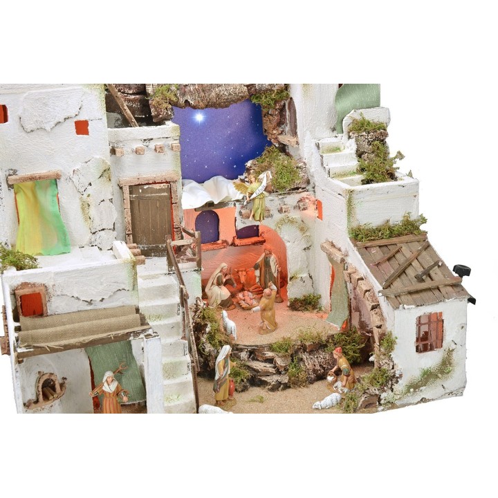 Presepe arabo illuminato con cielo stellato, forno e statue cm