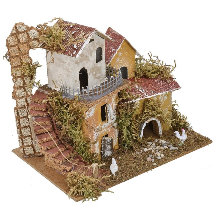 Cottage with external curved staircase cm 20x14x17 h