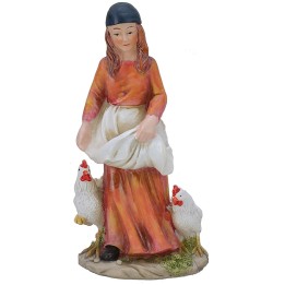 Campesina con gallinas de 15 cm en resina