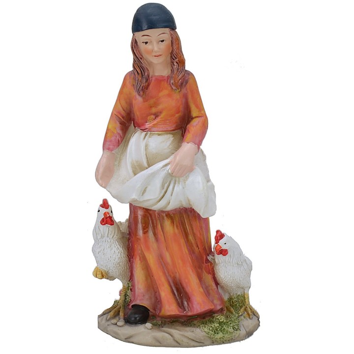 Campesina con gallinas de 15 cm en resina