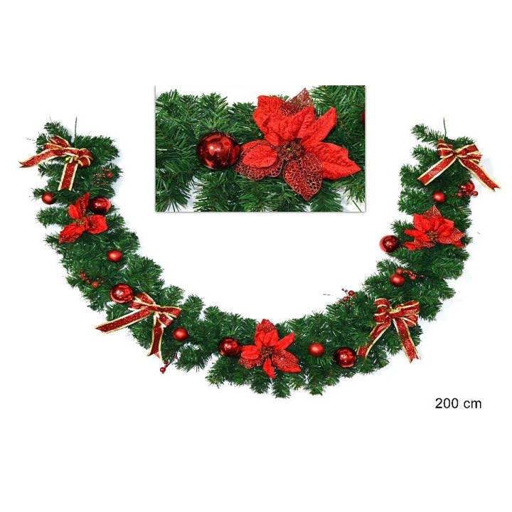 Garland 2 mt decorated red Christmas decorations