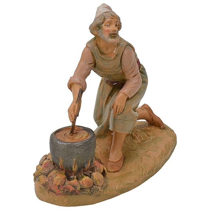 Kneeling shepherd cooking Fontanini series 12 cm