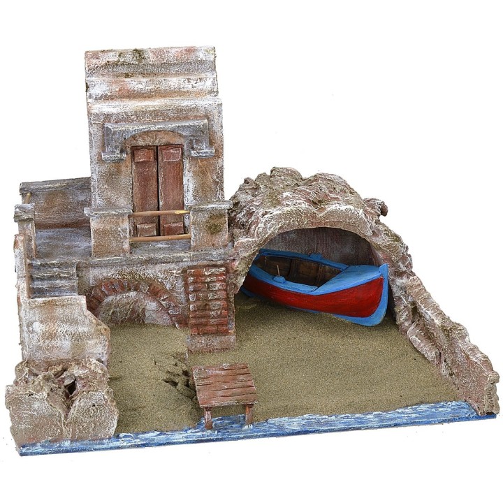 Scenografia lungomare con barca cm 49x30x35,5 h