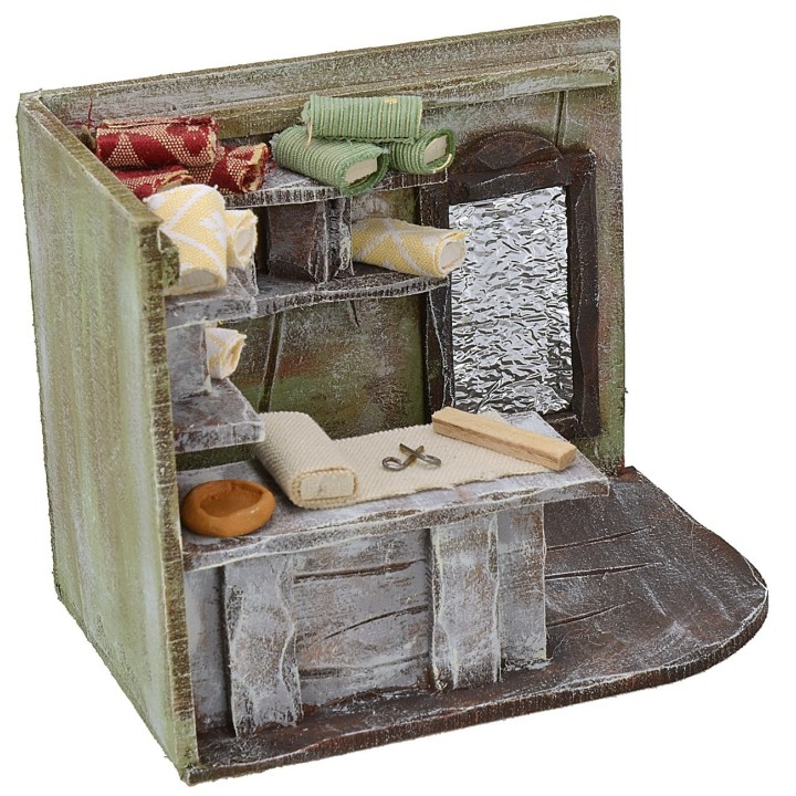Tailor's workshop with fabrics cm 14,5x10x12 h