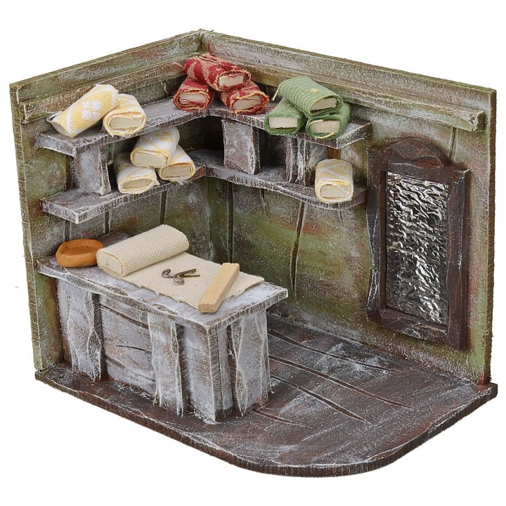 Tailor's workshop with fabrics cm 14,5x10x12 h