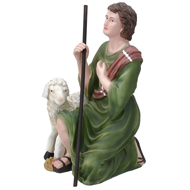 Pastor arrodillado con oveja en resina serie 40 cm