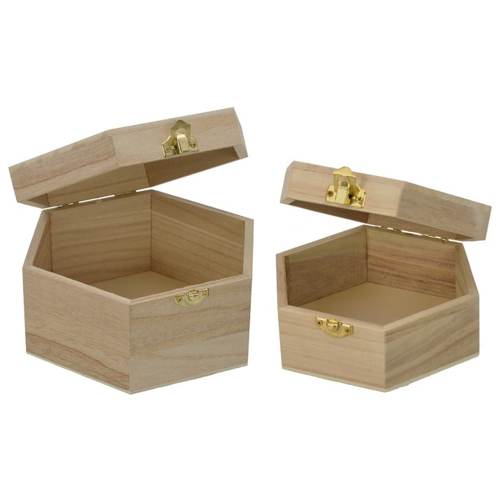 Set of two hexagonal wooden boxes