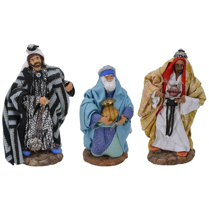 Juego de 3 Reyes Magos de 12 cm vestidos con tela