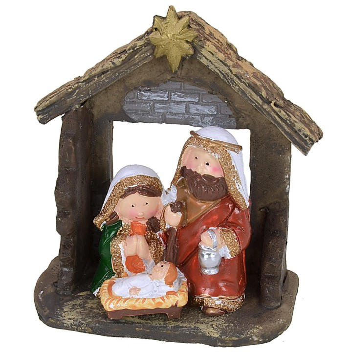 Natividad naíf en cabaña de resina cm 8,5x4,3x10,2 h
